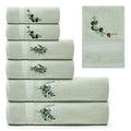 Peryiter 6 Pack Cotton Eucalyptus Bath Towels Set Sage Green Eucalyptus Leaf Towels for Bathroom, Soft and Absorbent, Contains 2