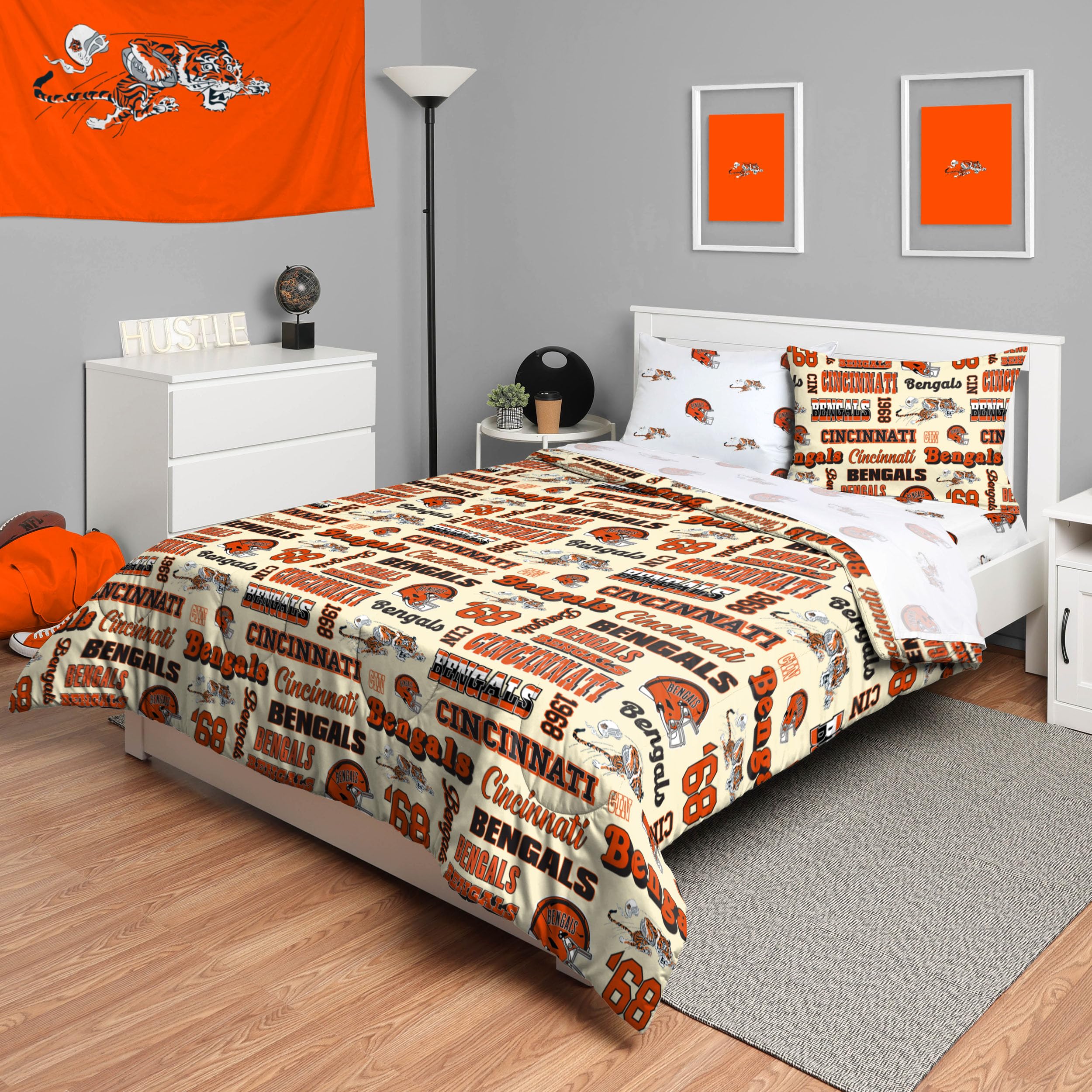 Foco Cincinnati Bengals Nfl Retro Bed In A Bag Comforter Bedding 5 Piece Full Set