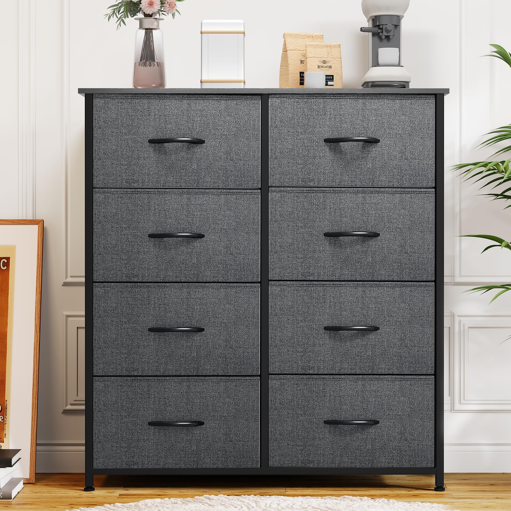 YITAHOME 8-Drawer Tall Fabric Dresser, Closet Chest of Drawers, 11.7D x 33.7W x 38.4H, A-black Grey