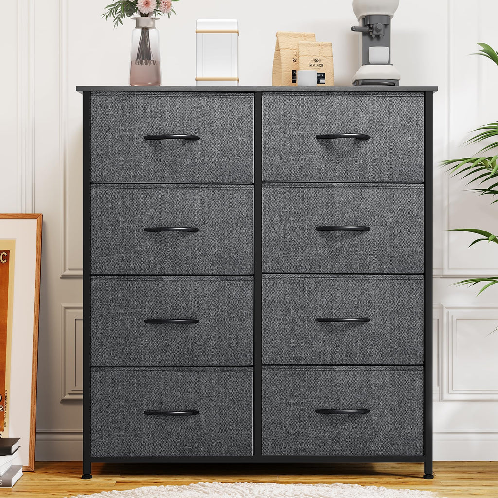 YITAHOME 8-Drawer Tall Fabric Dresser, Closet Chest of Drawers, 11.7D x 33.7W x 38.4H, A-black Grey