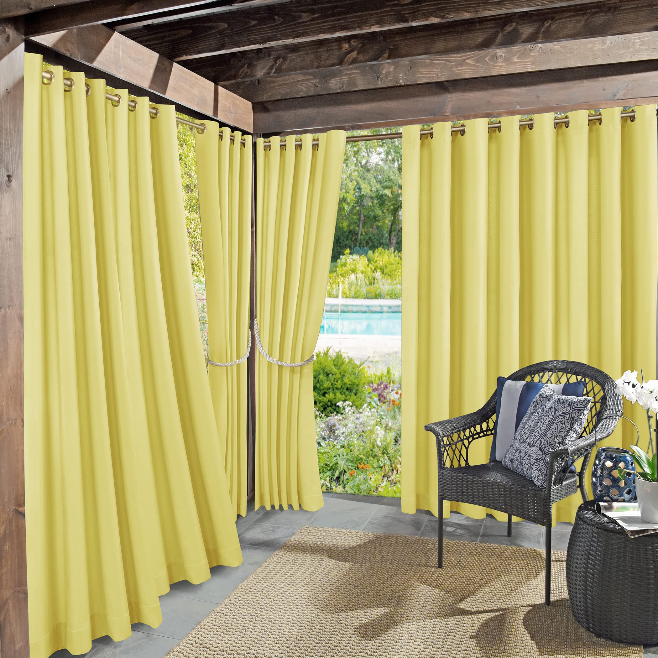 Sun Zero Marina Indoor/Outdoor UV Protectant Energy Efficient Grommet Curtain Panel, 54 x 108, Yellow