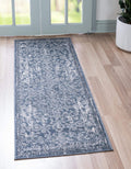 Rugs.com Oregon Collection Rug - 8 Ft Runner Blue Low-Pile Rug Perfect for Hallways, Entryways