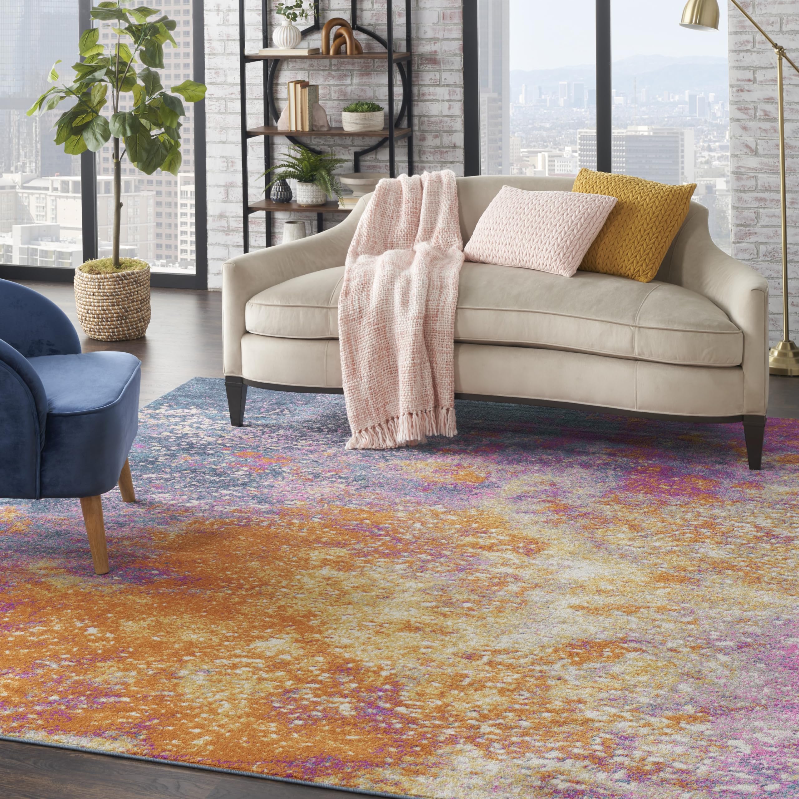 Nourison Passion Sunburst 8 x 10 Area-Rug, Modern, Abstract, Easy-Cleaning, Non Shedding, Bed Room, Living Room, Dining Room, 