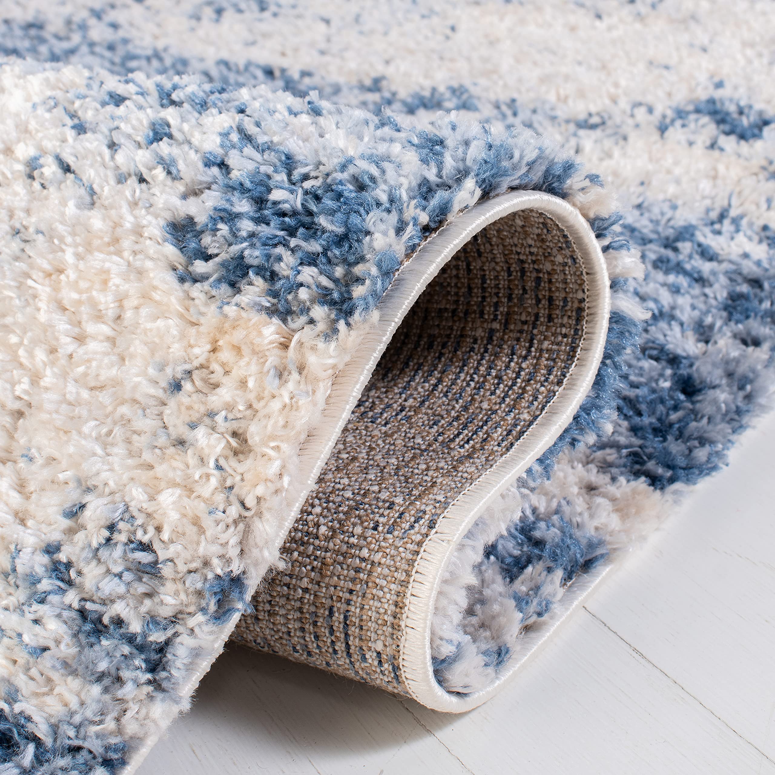 Safavieh Berber Shag Collection Runner Rug - 2' X 12', Beige & Blue, Modern Abstract Design, Non-Shedding & Easy Care, 1.2-Inch