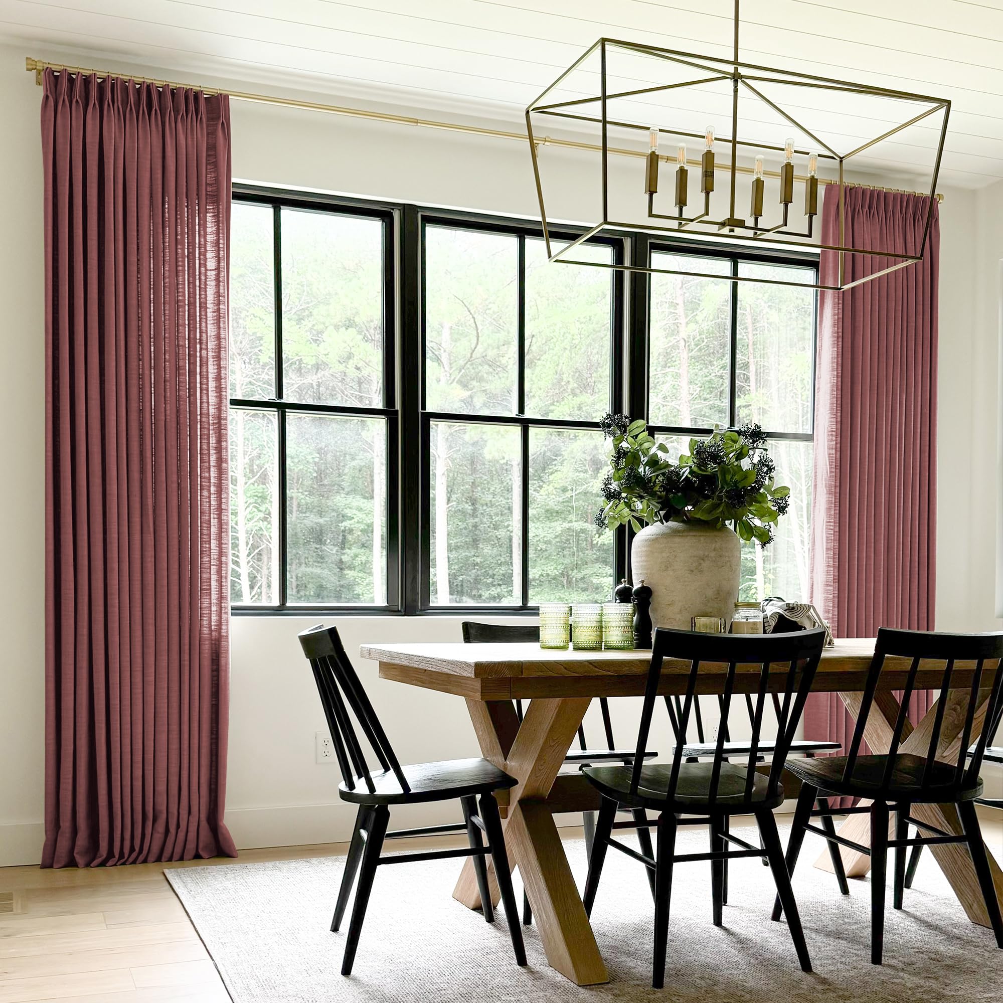 Twopages Pinch Pleated Drape For Traverse Rod, Double Layer Lined Curtain Light Filtering Room Darkening Linen Blend Window Trea