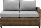 Crosley Furniture Bradenton Outdoor Sectional Right Side Loveseat, 2-Person Wicker Patio Couch for Deck, Brown with Gray Cushions