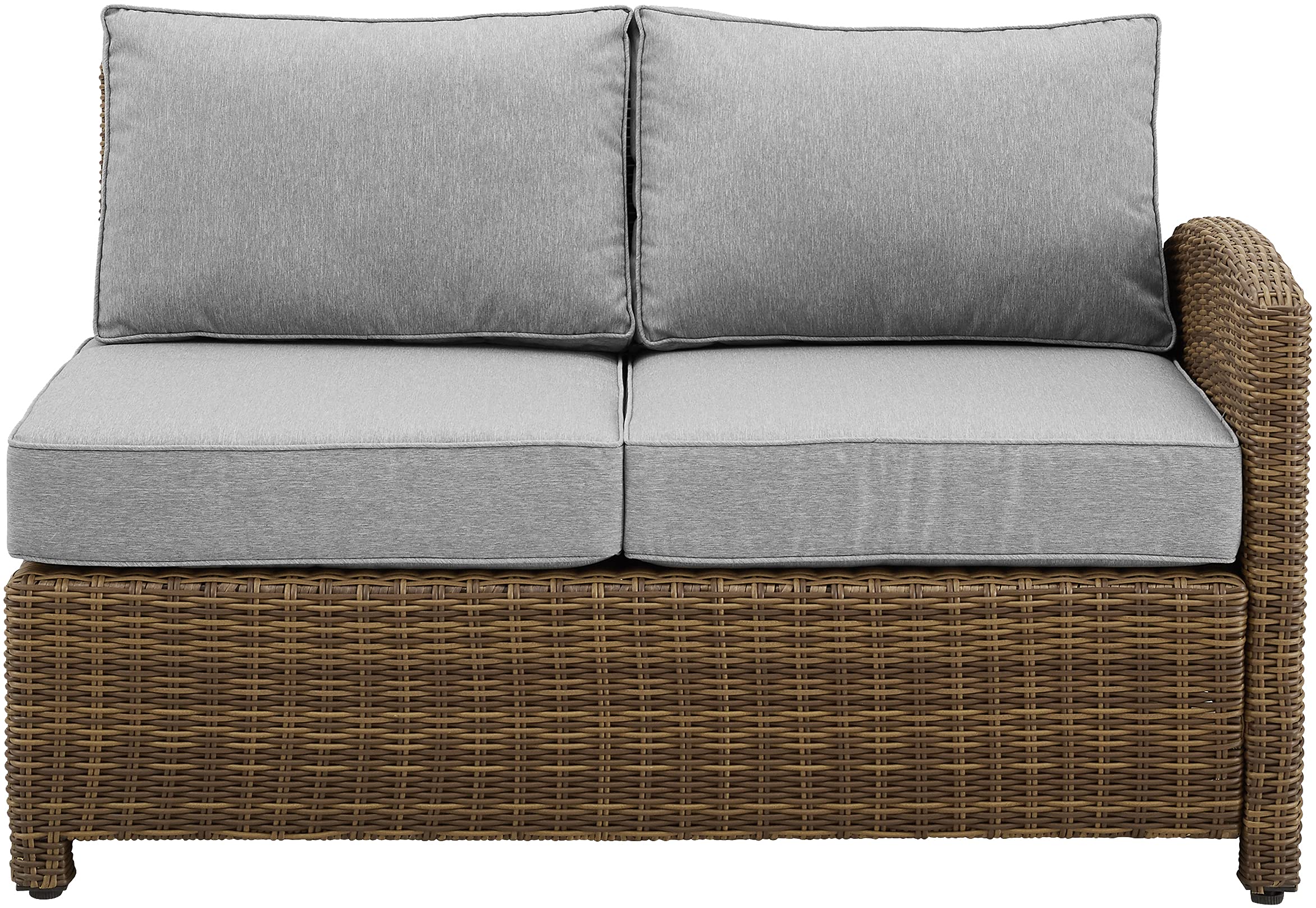 Crosley Furniture Bradenton Outdoor Sectional Right Side Loveseat, 2-Person Wicker Patio Couch for Deck, Brown with Gray Cushions