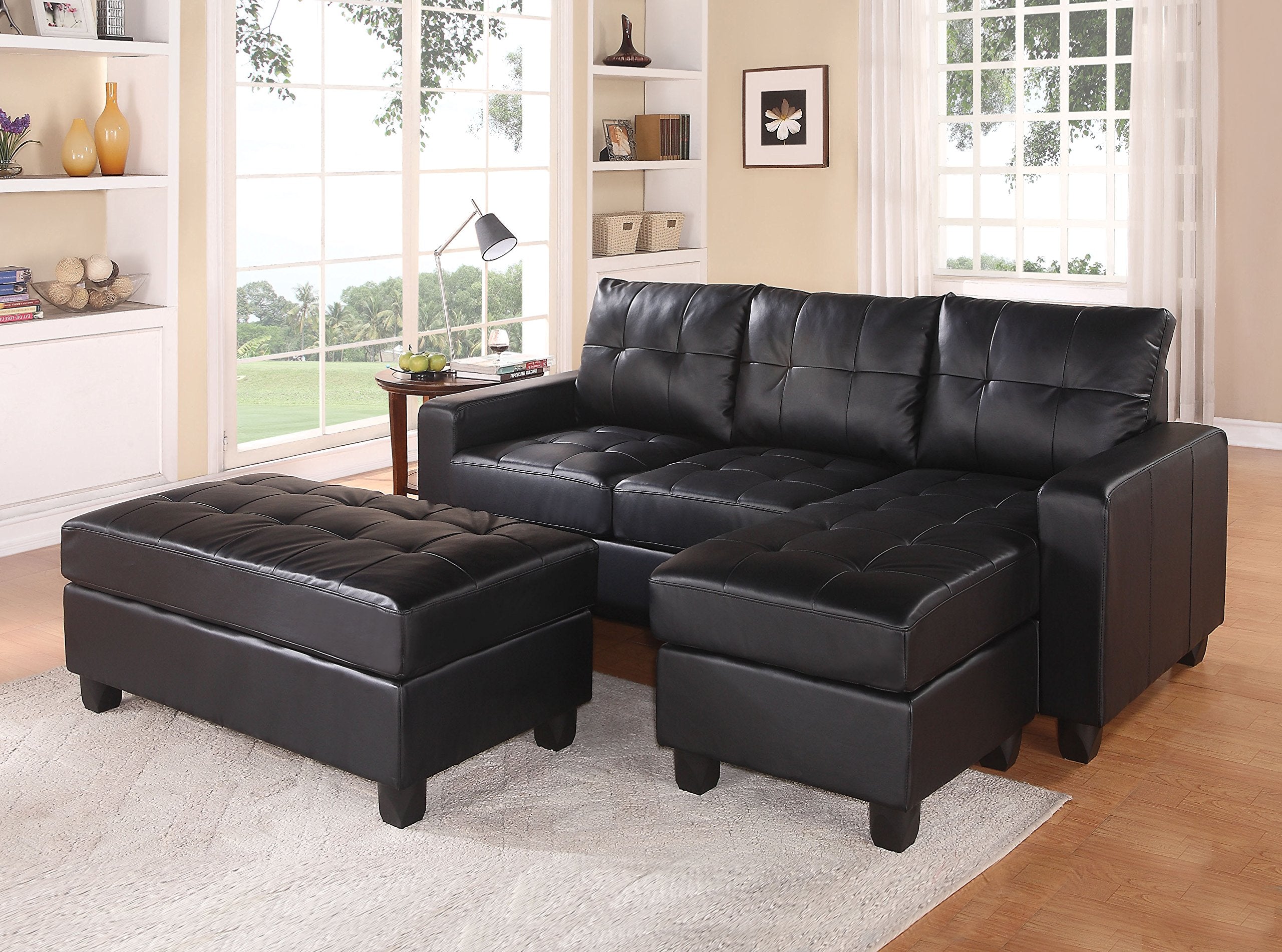Acme Lyssa Track Arms Bonded Leather Sectional With Ottoman - Thumbnail 2