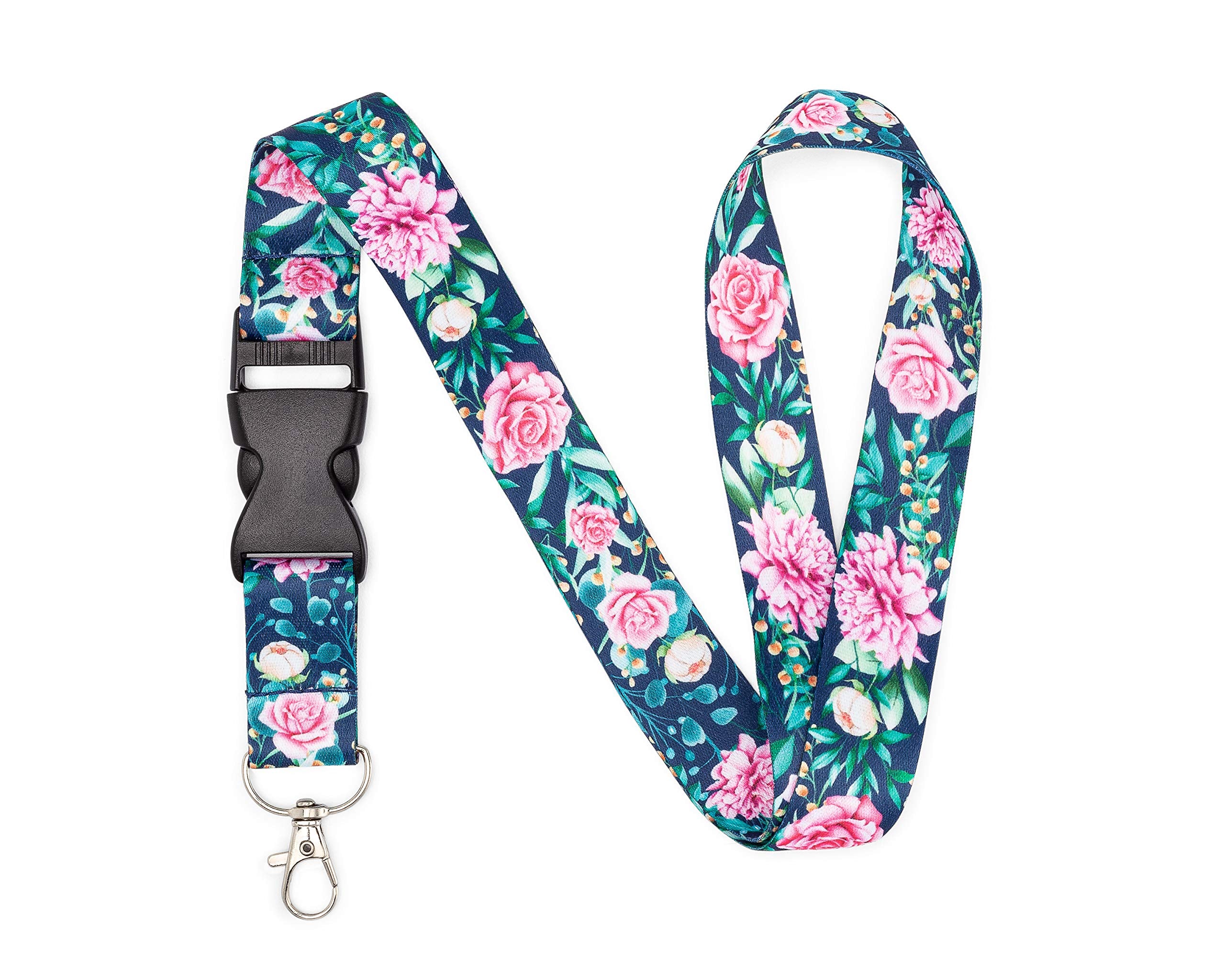 Floral Neck Lanyard For Women With Metal Clasp And Detachable Buckle - Office And School - Keychain, Id Badge Holder, Keys, Card