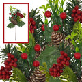 BANBERRY DESIGNS Holiday Christmas Berry Picks - 10 Pieces - Flexible Greenery Snow Tipped Pinecone Red Berries 9 L