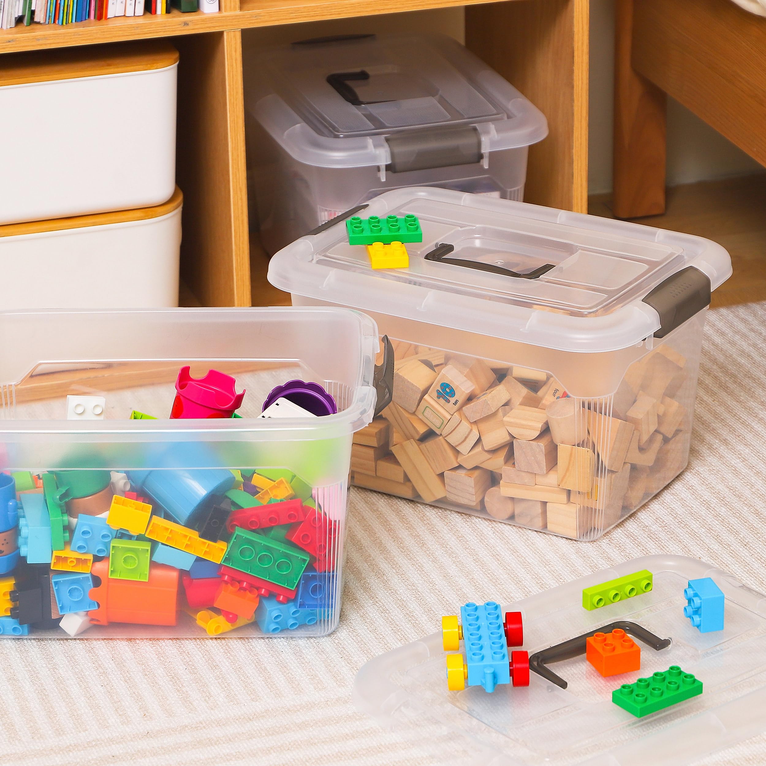 Citylife 6 Packs 13.7 Qt Storage Bins With Lids Clear Plastic Bins With Grey Handle Stackable Storage Containers For Organizing