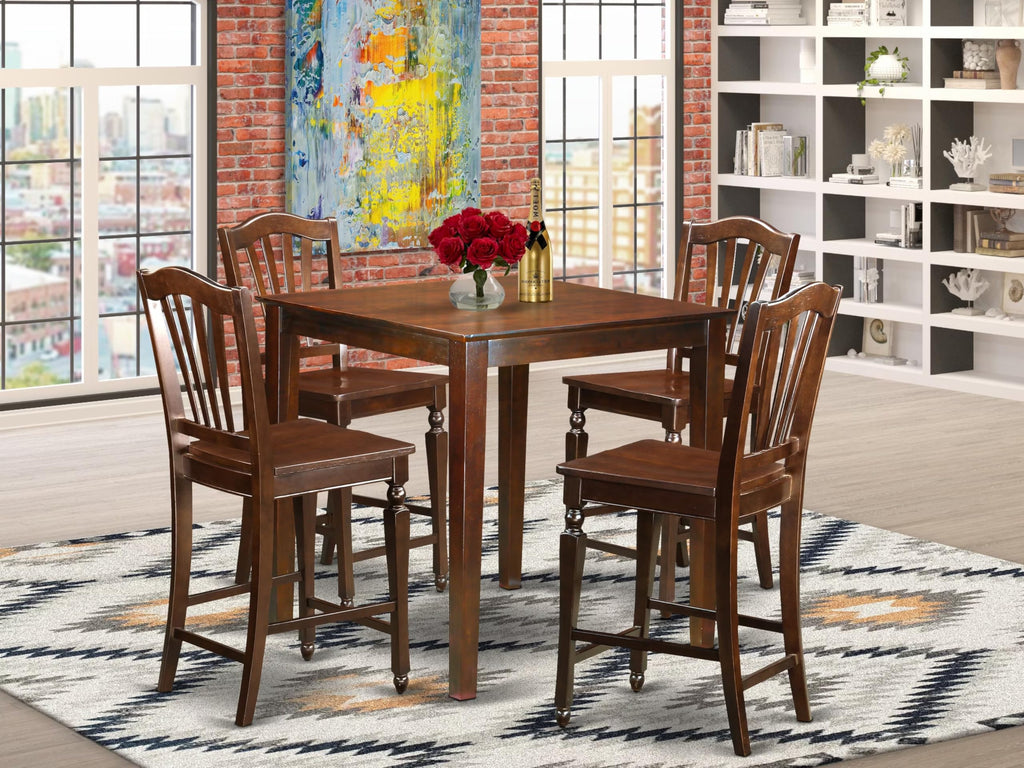 East West Furniture VNCH5-MAH-W 5 Piece Counter Height Dining Set Includes a Square Kitchen Table and 4 Dining Room Chairs, 36x36 Inch, Mahogany