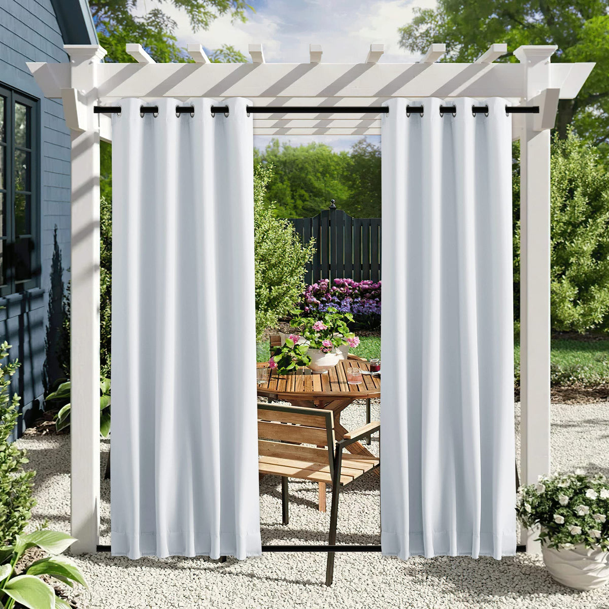 Nicetown 2 Panels Outdoor Curtains For Patio Waterproof Grommet & Back Tab On Top And Bottom, Windproof Privacy Sound & Light Re