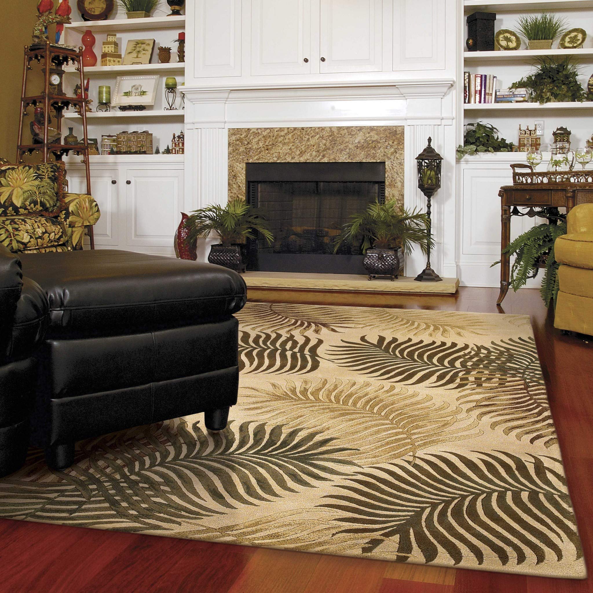 HomeRoots Wool 8'x11' Natural Beige Hand Tufted Tropical Leaves Indoor Area Rug