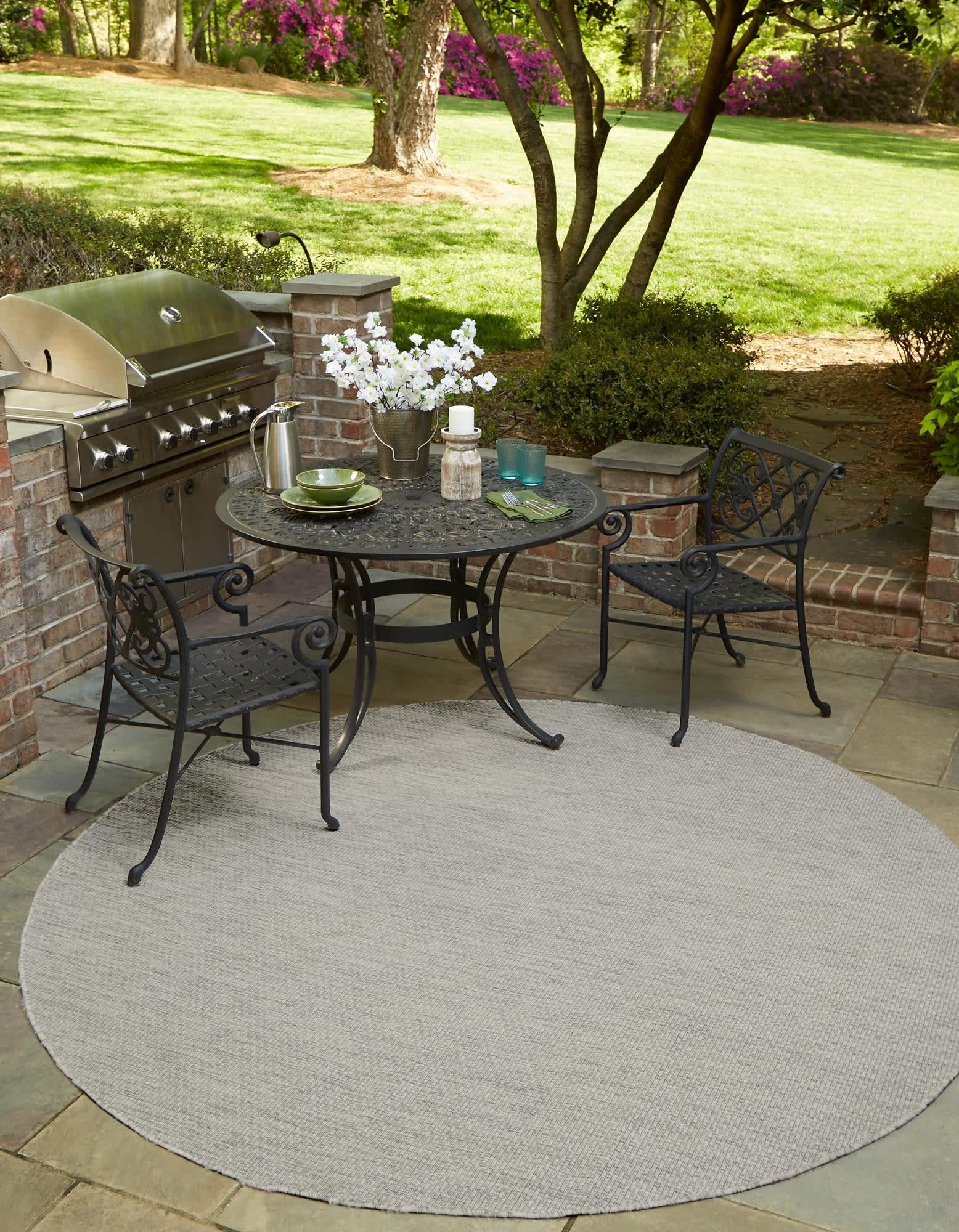 Unique Loom Collection Casual Transitional Solid Heathered Indoor/Outdoor Flatweave Area Rug (5' 1' Round, Light Gray/Ivory)