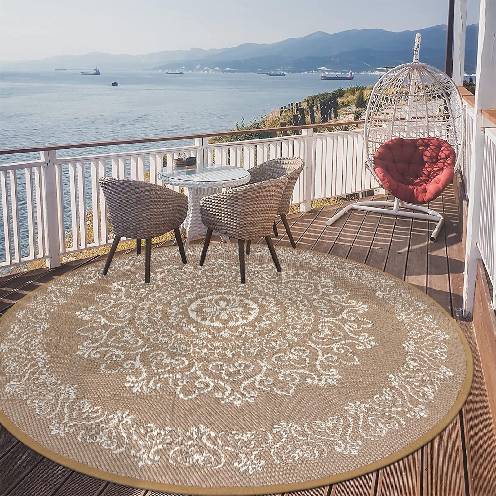 Pauwer Waterproof Outdoor Rug 6Ft, Reversible Plastic Straw Patio Camping Rug, Indoor Outdoor Rv Mat Carpet For Deck, Camper, Po
