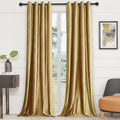 Bulbul Velvet Gold Curtains 84 Inch Length- Living Room Blackout Thermal Window Drapes Darkening Decor Grommet Curtains For Bedr