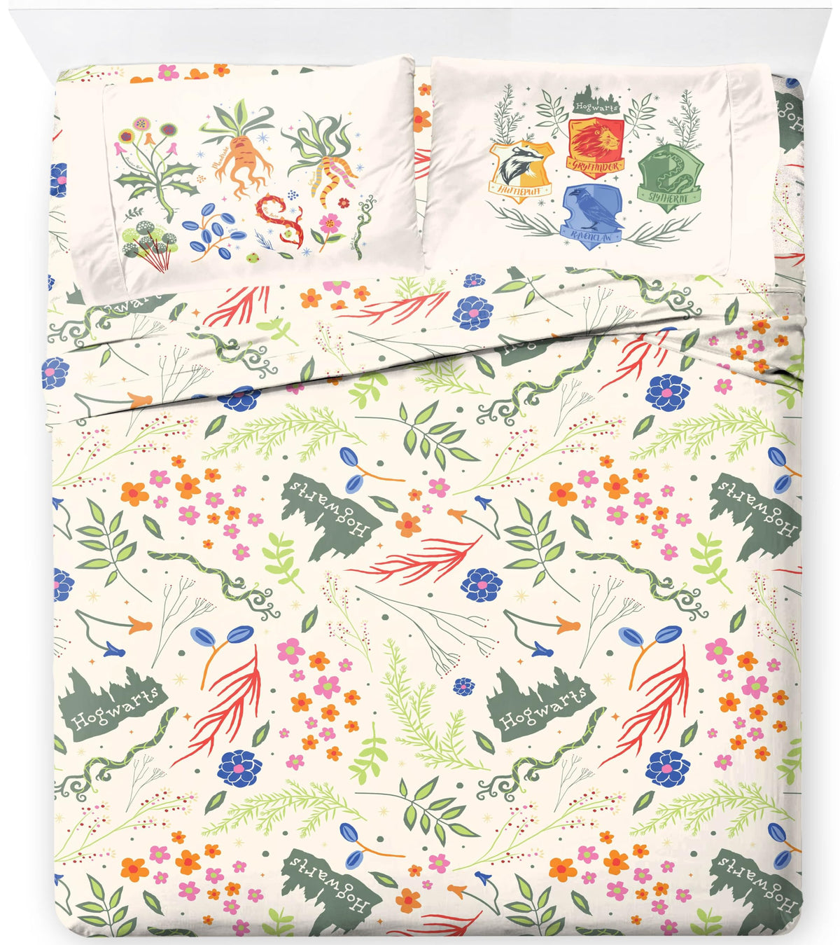 Jay Franco Harry Potter Full Size Sheet Set - Super Soft Kids 4 Piece Bedding Set - Hogwarts Herbology Microfiber Sheets Include