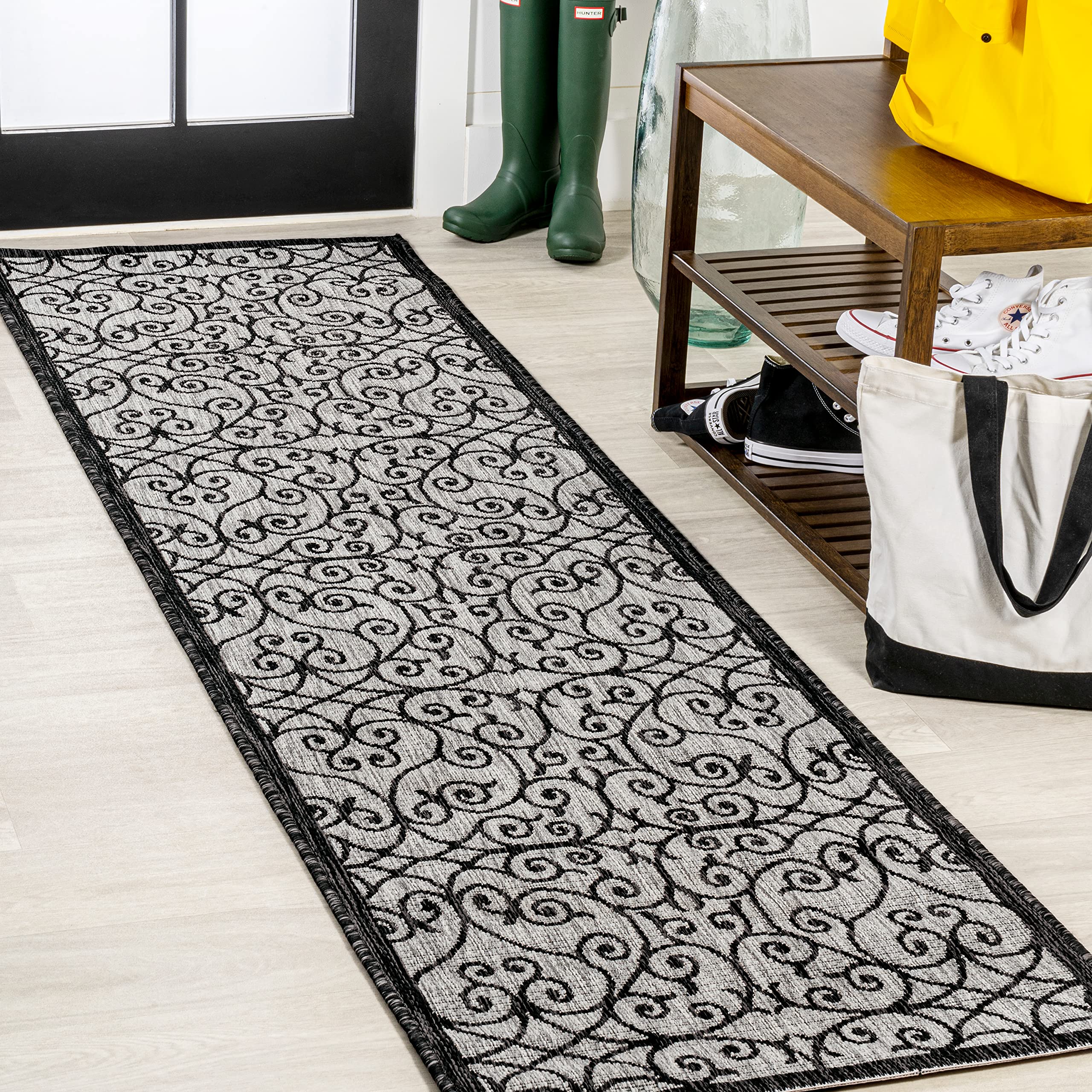 Jonathan Y Smb107E-5 Madrid Vintage Filigree Textured Weave Indoor Outdoor Area-Rug, Bohemian Coastal Traditional Easy-Cleaning,