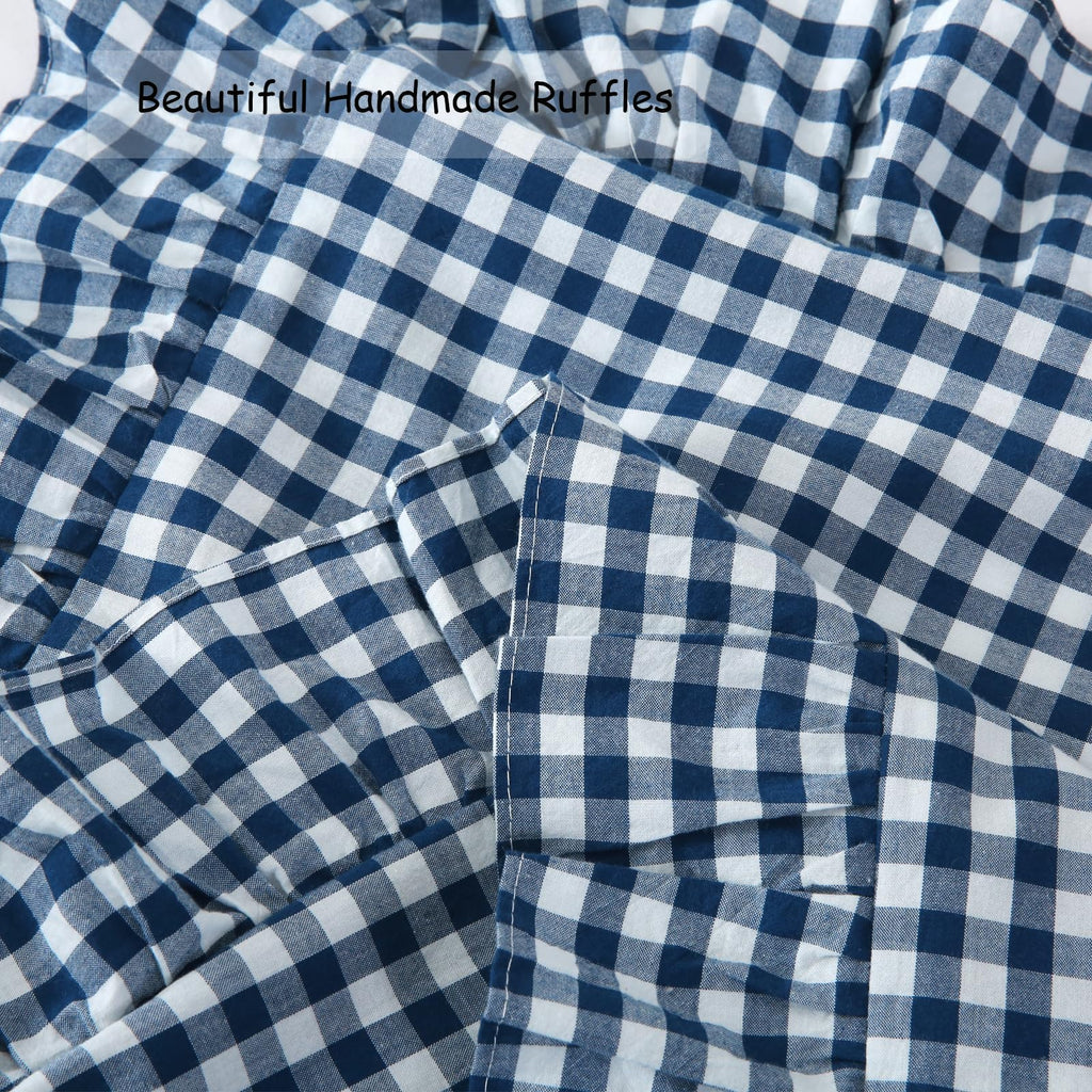 Navy Blue/White Plaid Pillow Shams Standard Size Set Of 2,Shabby Checkered Ruffle Pillow Cover Washed Cotton Pillowcases 20''X26