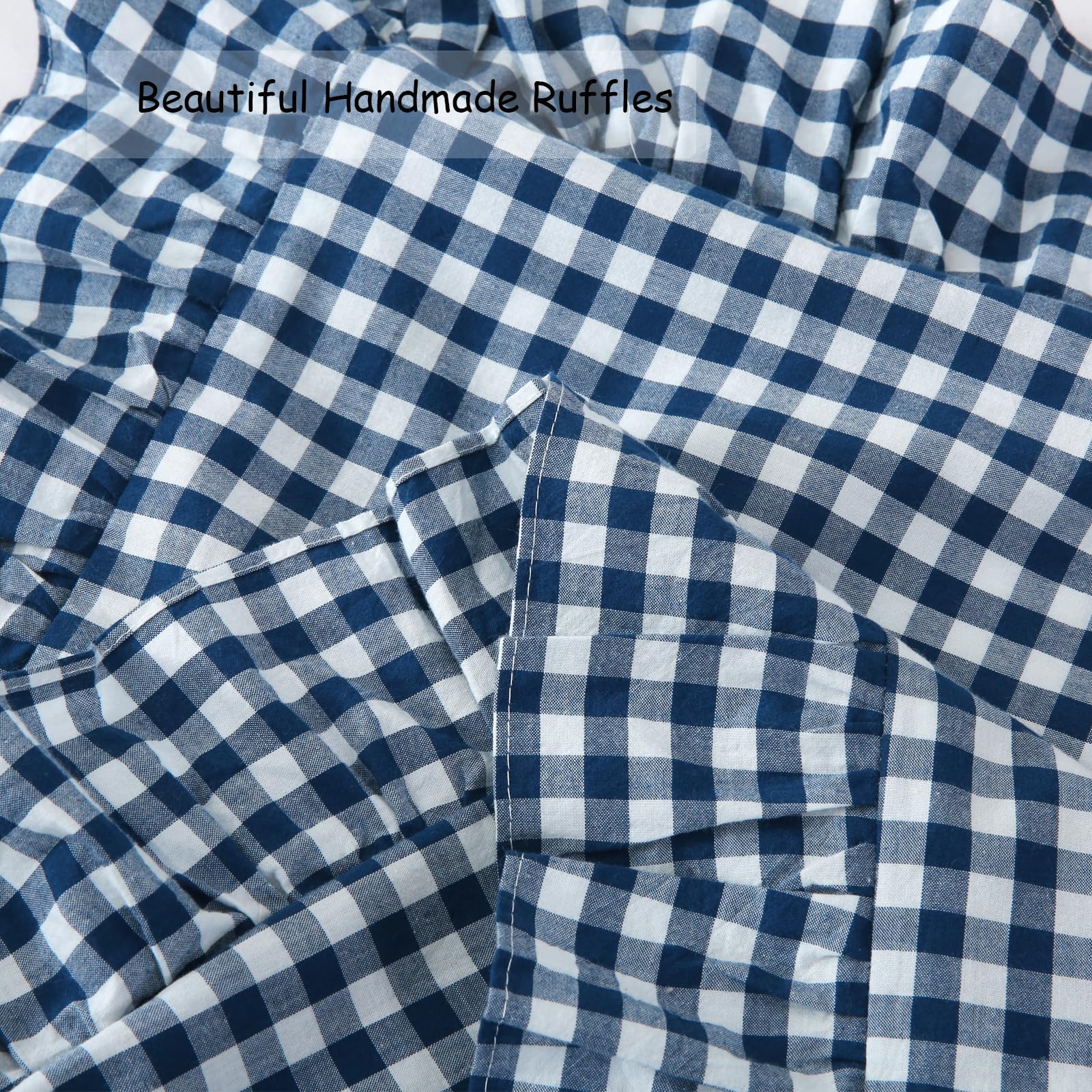 Navy Blue/White Plaid Pillow Shams Standard Size Set Of 2,Shabby Checkered Ruffle Pillow Cover Washed Cotton Pillowcases 20''X26