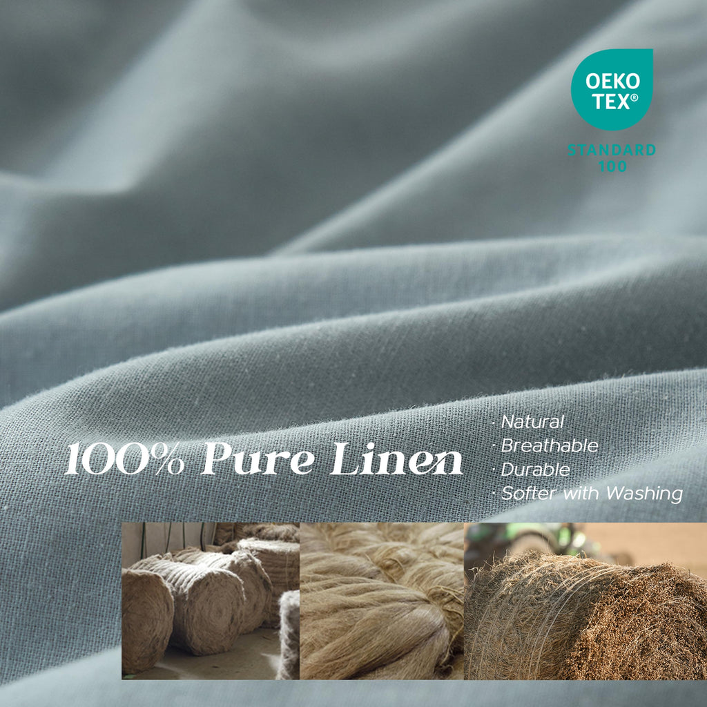 Simple&Opulence 100% Linen Duvet Cover Set, 3 Pcs Pure Natural French Flax Dusty Blue Duvet Cover Queen Size, Breathable Soft Co