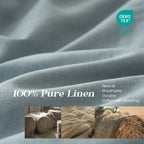Simple&Opulence 100% Linen Duvet Cover Set, 3 Pcs Pure Natural French Flax Dusty Blue Duvet Cover Queen Size, Breathable Soft Co