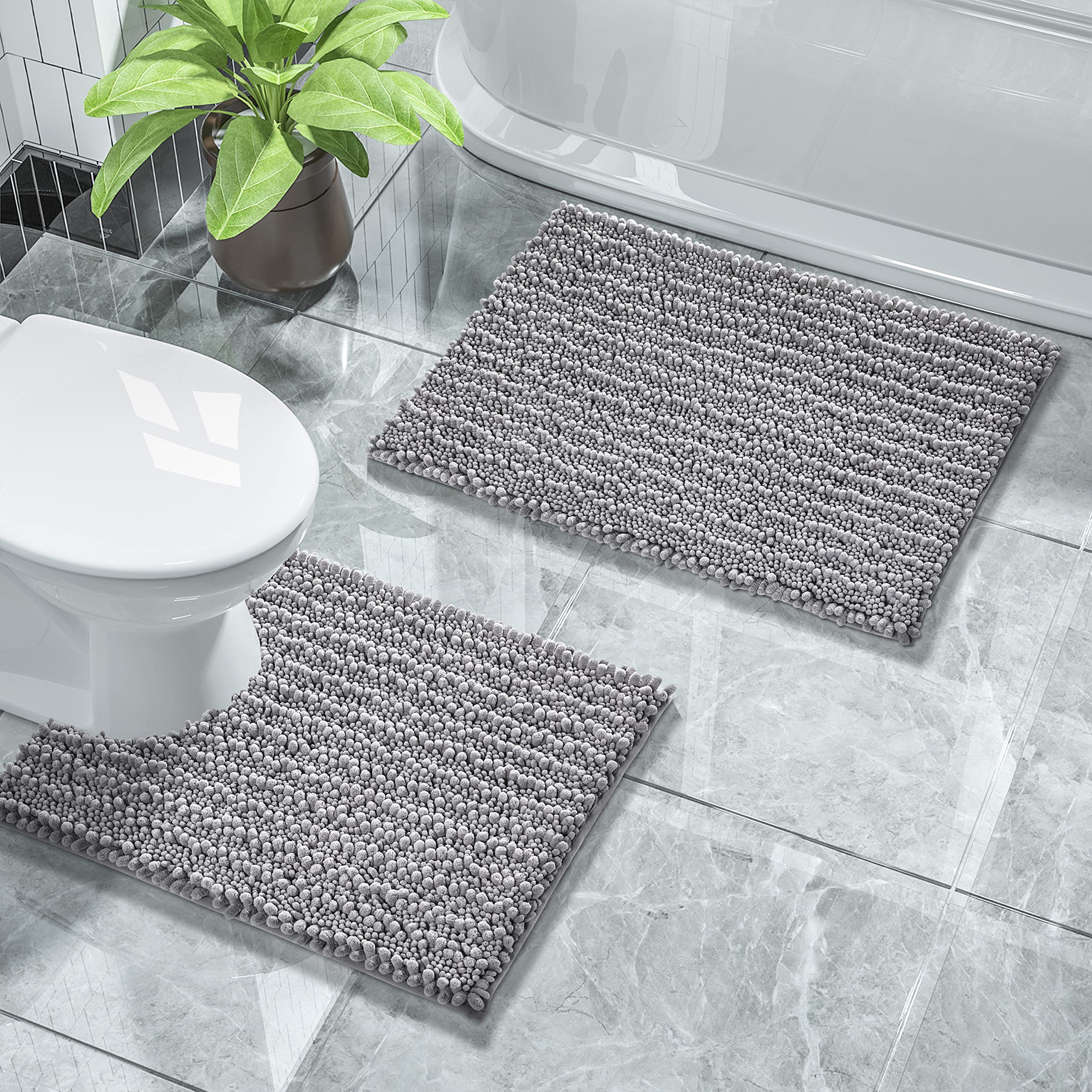 Yimobra Bathroom Rugs Sets 2 Piece, Luxury Fluffy Chenille Bathroom Rugs Toilet Mat, Soft Comfortable Non Slip Bath Rug, Machine