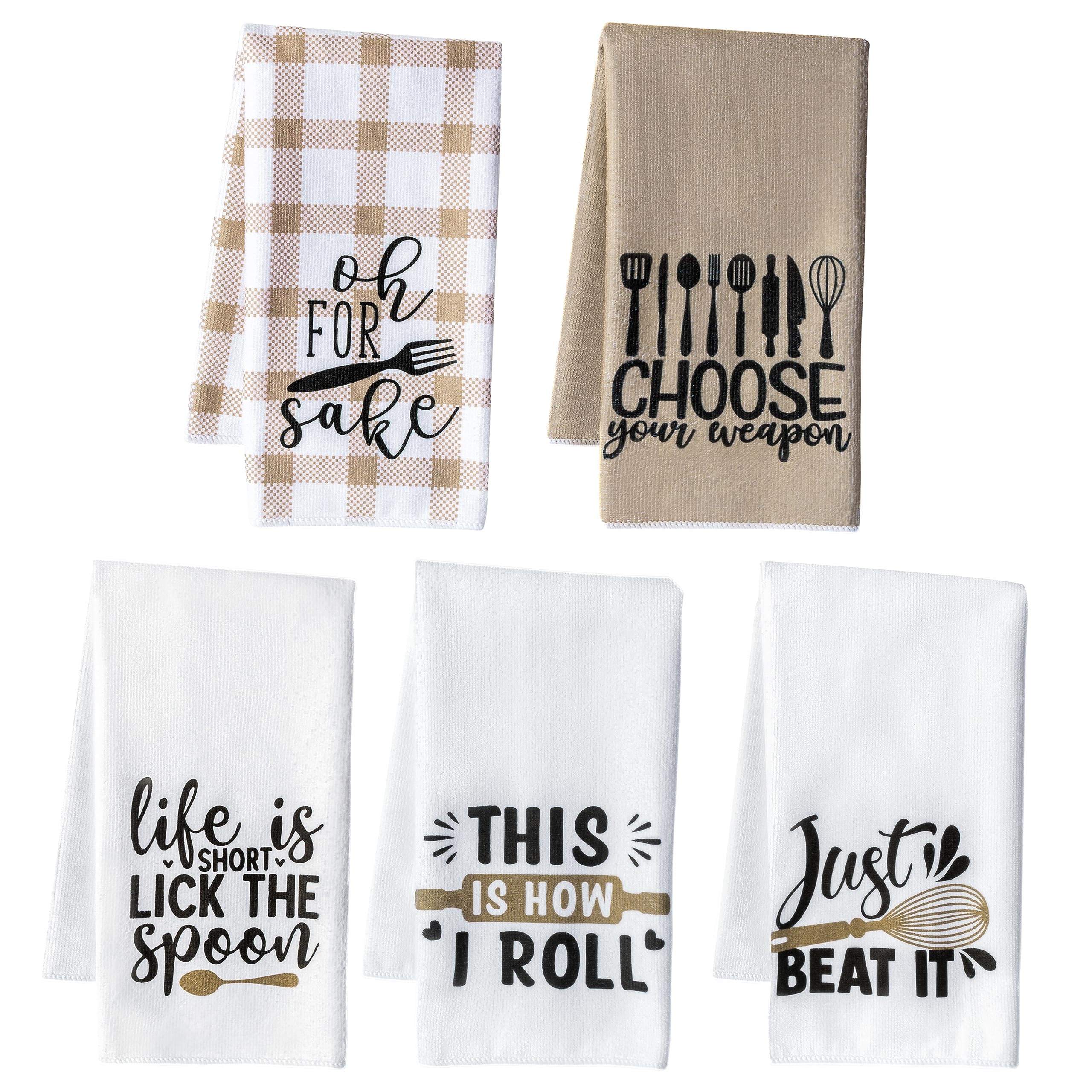 R HORSE 5Pcs Funny Kitchen Dish Towel Set Absorbent Quick Dry Cloth Dish Tea Towels Reusable Bar Hand Dishcloths Decor for Bathr