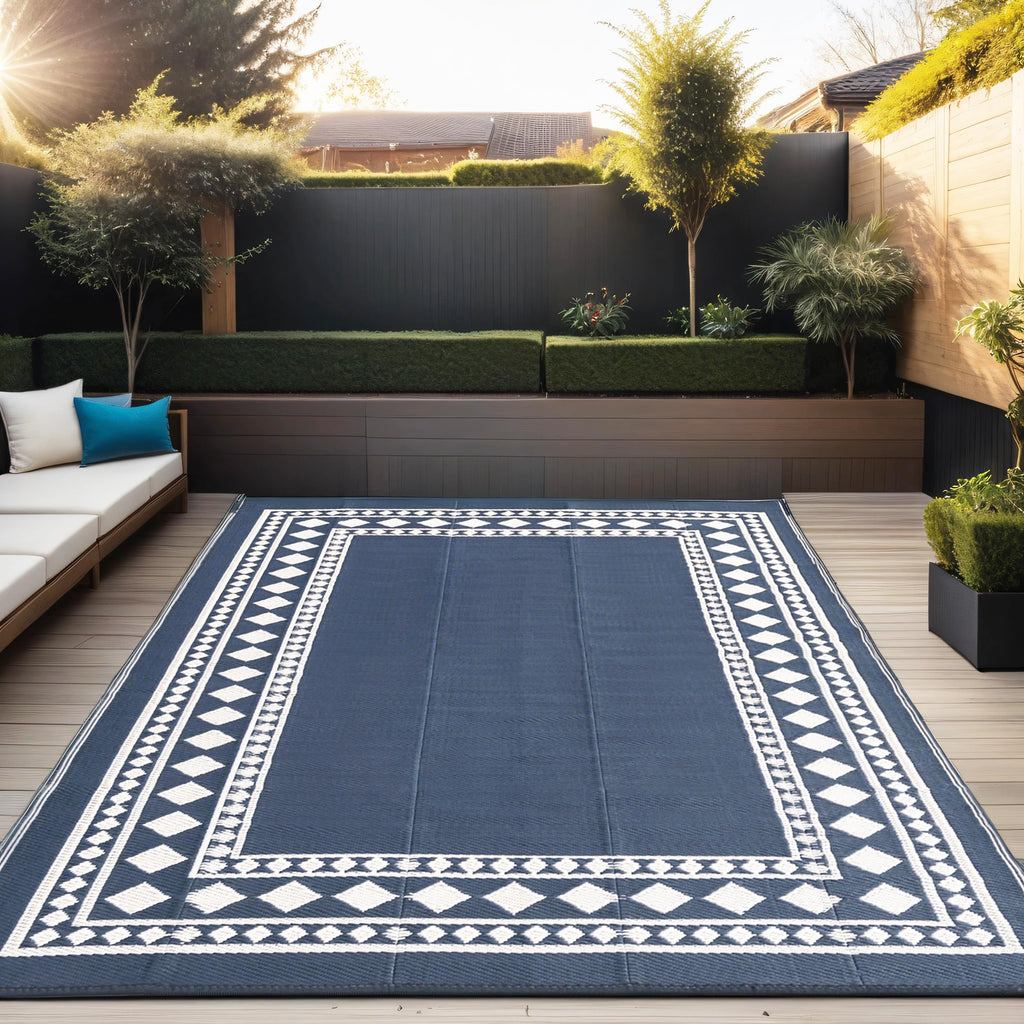 Rurality Outdoor Rugs 6X9 Waterproof For Patios Clearance,Plastic Straw Mats For Backyard,Porch,Deck,Balcony,Black And Beige