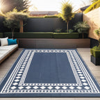 Rurality Outdoor Rugs 6X9 Waterproof For Patios Clearance,Plastic Straw Mats For Backyard,Porch,Deck,Balcony,Black And Beige