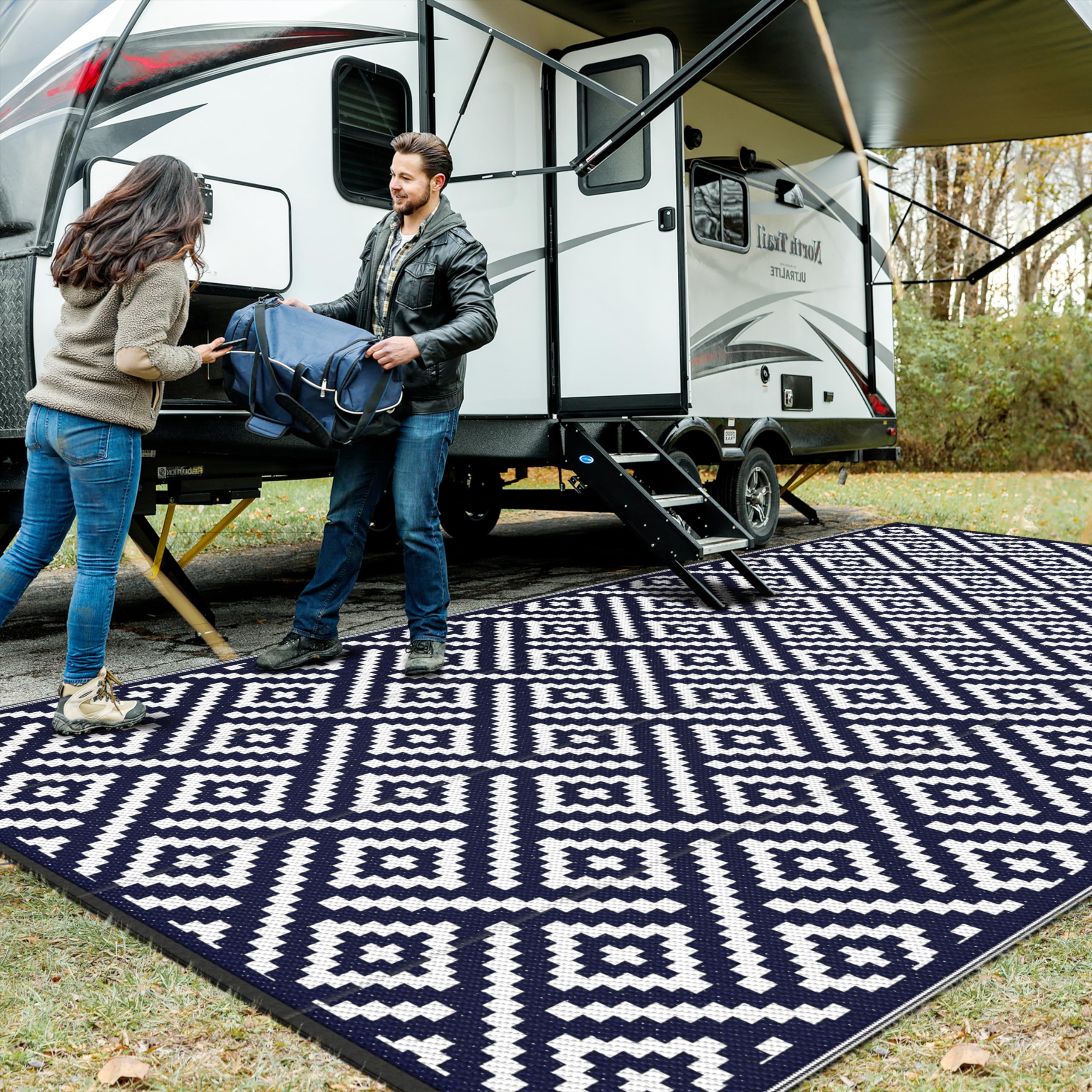 Genimo Outdoor Rug For Patio Clearance, 9'X18' Waterproof Camping Mat, Reversible Plastic Straw Rugs For Rv, Camper, Balcony, Ba