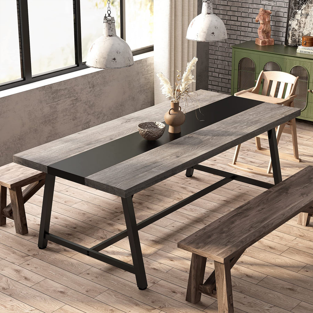Tribesigns Dining Table For 8 People, 70.87-Inch Rectangular Wood Kitchen Table With Strong Metal Frame, Industrial Large Long Dining Room Table For Big Family (Gray, No Chair)