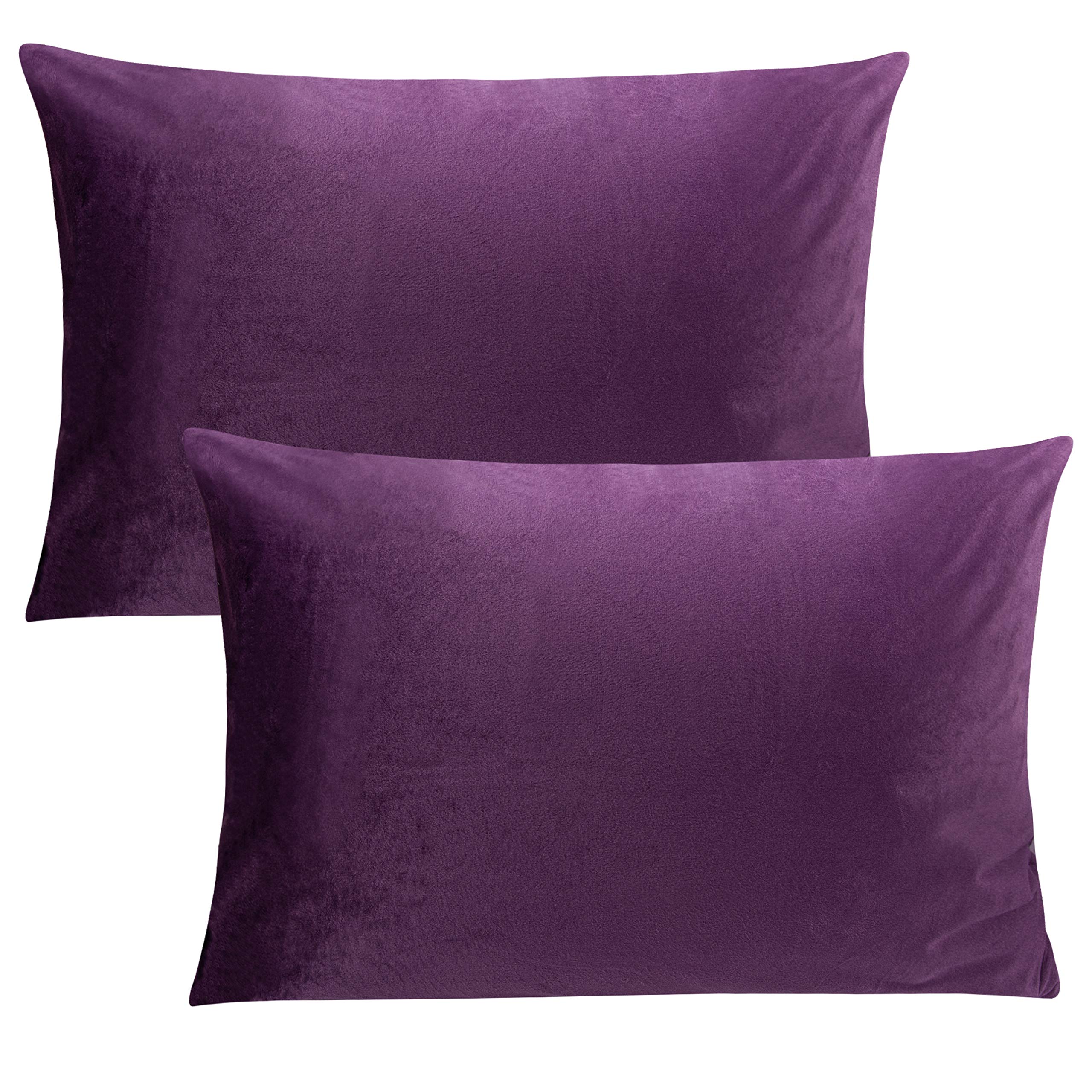 Flxxie 2 Pack Standard Zipped Velvet Pillowcases, Soft And Cozy Solid Decorative Pillow Cases With Hidden Zipper For Bedroom, So
