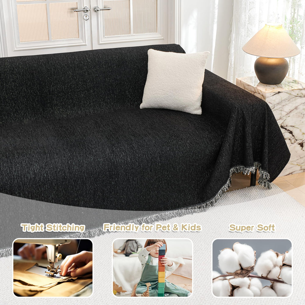 Mysky Home Black Chenille Sofa Slipcover Couch Covers For Sectional L Shaped Couch Pets Protector Furniture Covers Futon Cover S