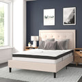 Flash Furniture Roxbury Full Size Tufted Upholstered Platform Bed In Beige Fabric With 10 Inch Certipur-Us Certified Pocket Spring Mattress