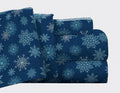 Pointehaven Flannel Deep Pocket Set With Oversized Flat Sheet, Twin, Snow Flakes Navy