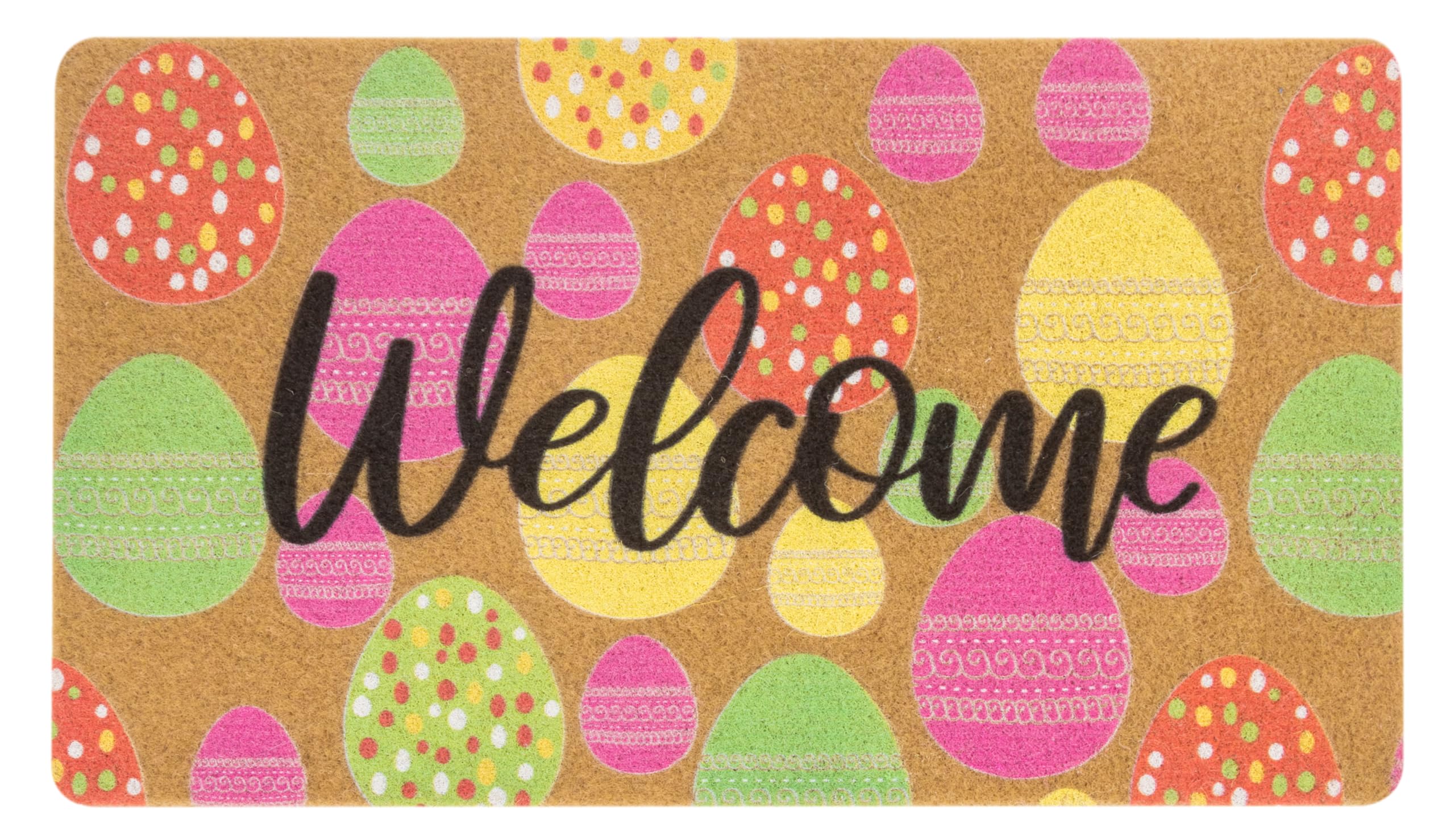 Mealah Easter Welcome-Doormat Outdoor-Entrance - Easter Eggs Non-Slip Coir-Easter-Home Decor Front Door Mats 17 x 29 Inch