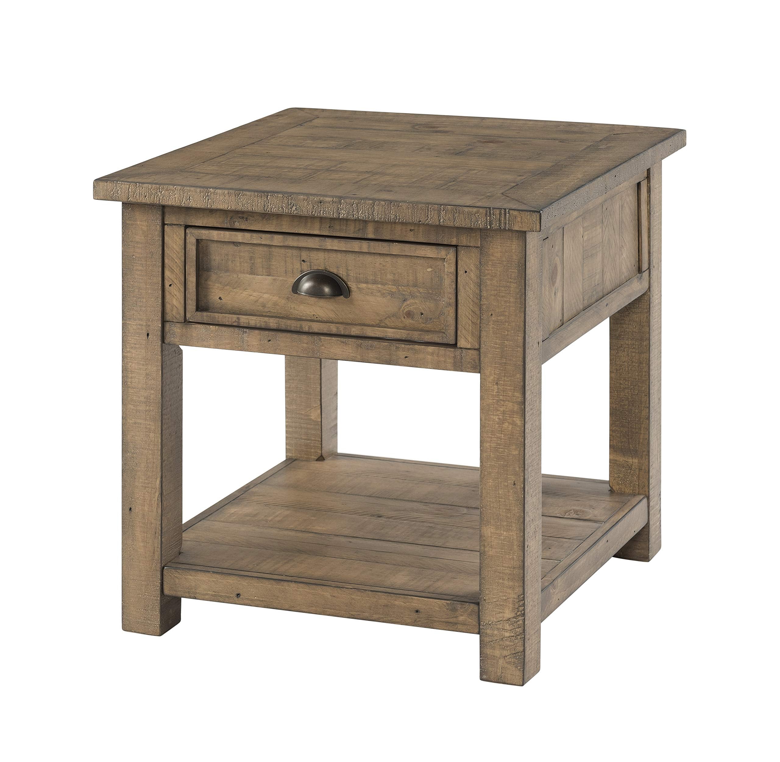 Martin Svensson Home Monterey End Table - Reclaimed Natural Wood Finish- Coastal Style - With Shelf And Cabinet For Storage