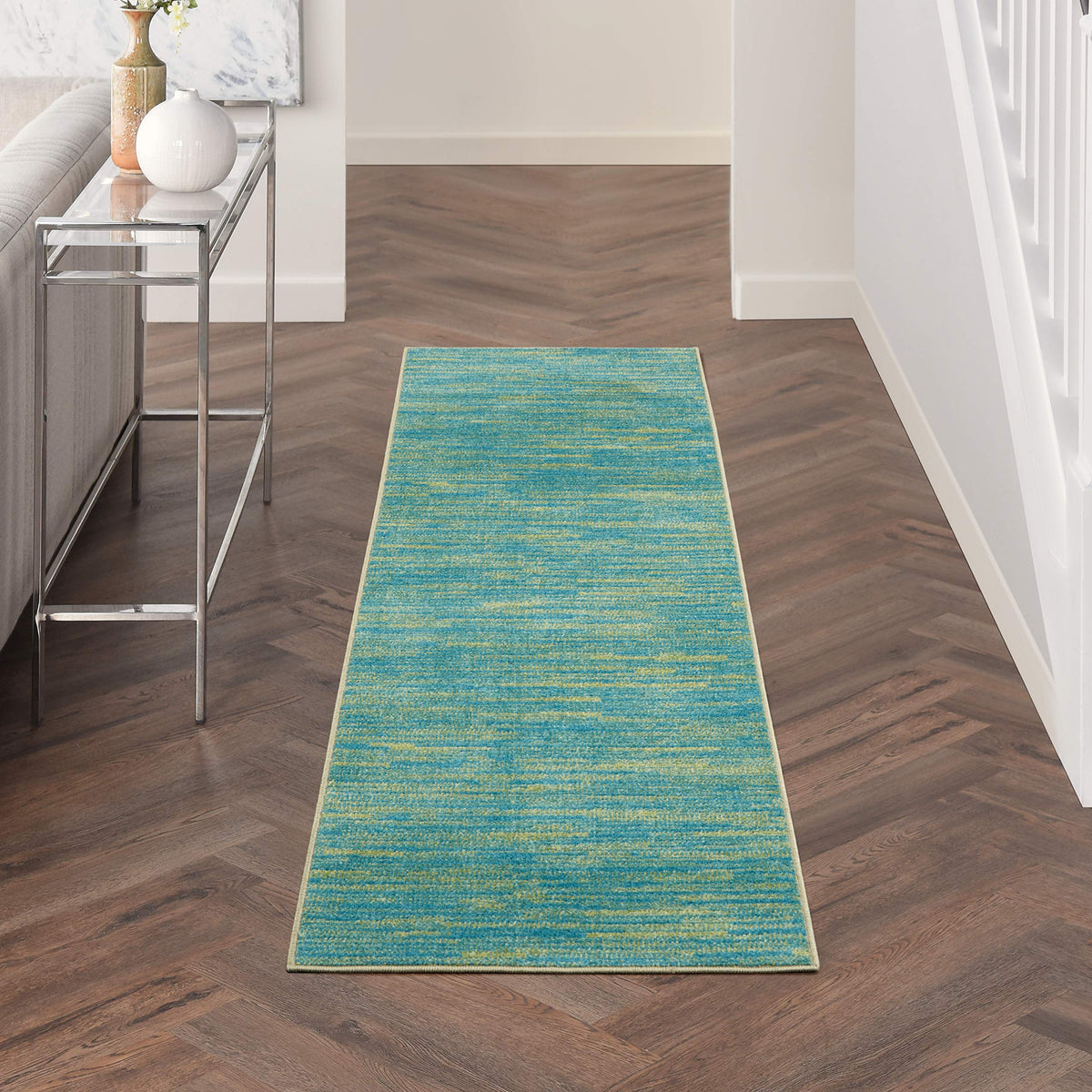 Nourison Essentials Indoor/Outdoor Blue Green 2'2' X 12' Area Rug, Easy Cleaning, Non Shedding, Bed Room, Living Room, Dining Room, Backyard, Deck, Patio (2X12)