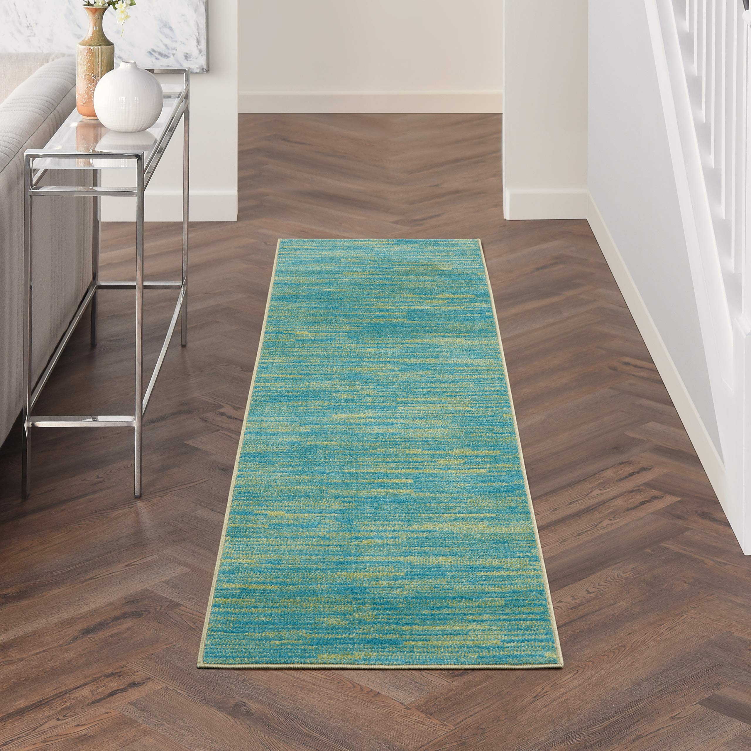 Nourison Essentials Blue Green 22 x 20 Area Rug Easy Clean, Non Shedding, Bed Room, Living Room, Dining Room, Kitchen (20 Run