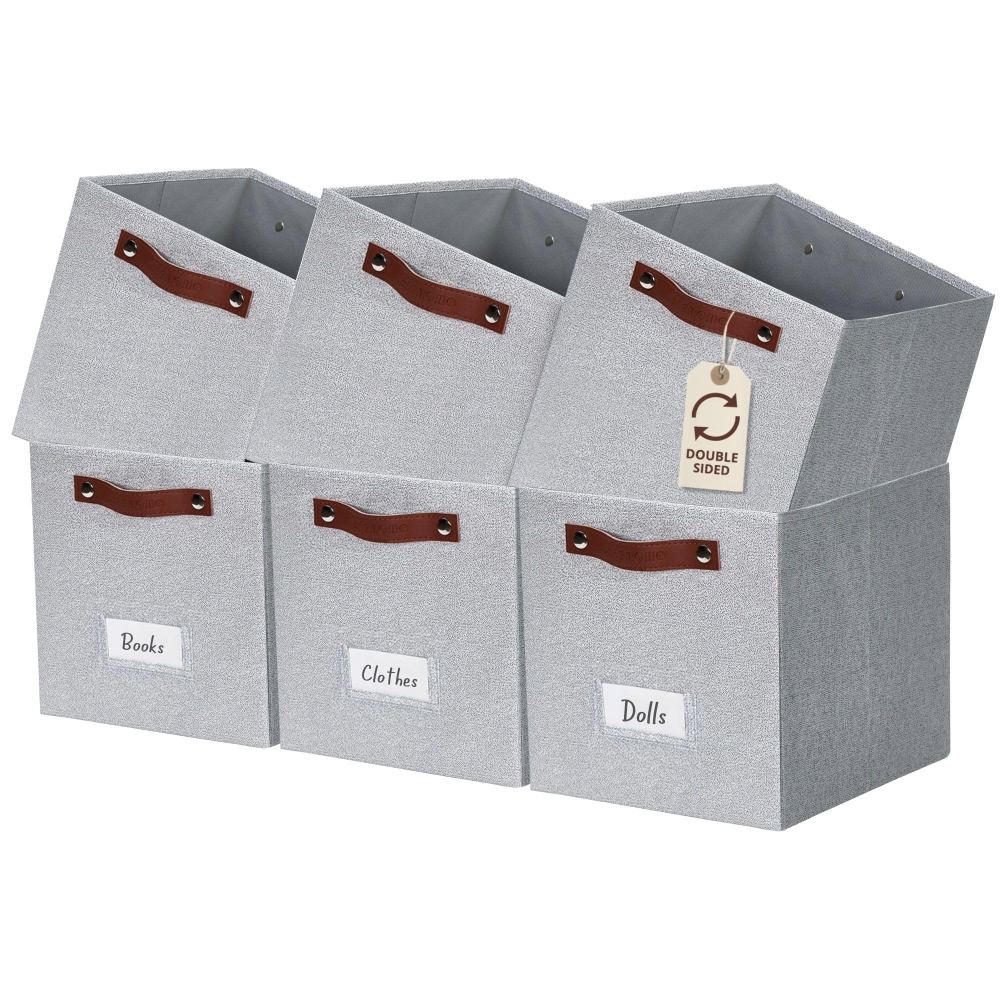 DECOMOMO Storage Bins, Cube Storage Bin with Labels, Fabric Storage Cubes for Shelves (11 / 6pcs, Light Texture Grey)