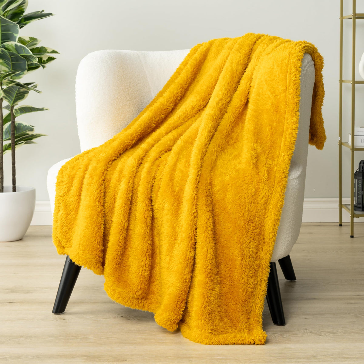 Pavilia Sherpa Throw Blanket For Couch Sofa, Mustard Yellow Fluffy Warm Plush Blanket For Bed, Cozy Super Soft Lightweight Throw
