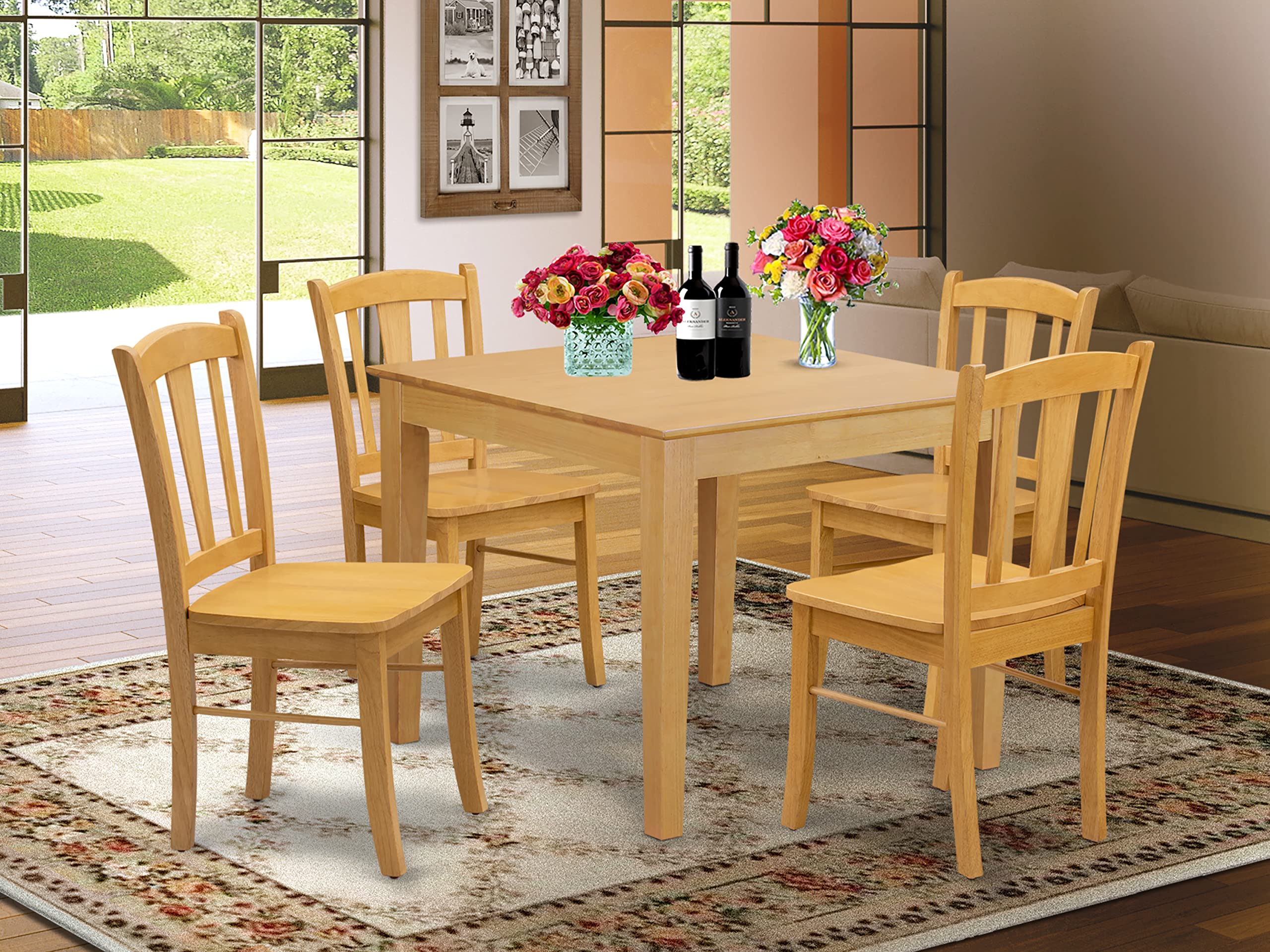 East West Furniture OXDL5-OAK-W 5 Piece Modern Dining Table Set Includes a Square Wooden Table and 4 Kitchen Dining Chairs, 36x36 Inch, Oak