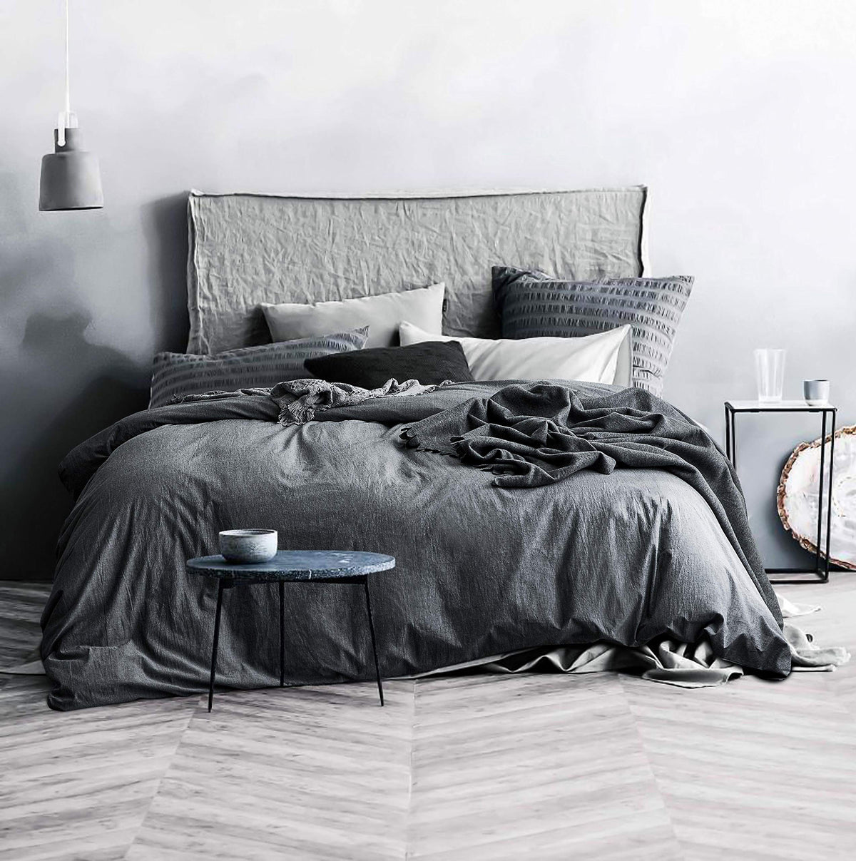 Ecocott Grey Duvet Cover Twin Size - 100% Washed Cotton Durable Soft Comfy Duvet Cover Set, 3 Pieces Duvet Cover With Zipper Clo