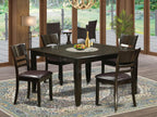 East West Furniture PFLY5-CAP-LC 5 Piece Dining Room Table Set Includes a Square Kitchen Table with Butterfly Leaf and 4 Faux Leather Upholstered Dining Chairs, 54x54 Inch, Cappuccino