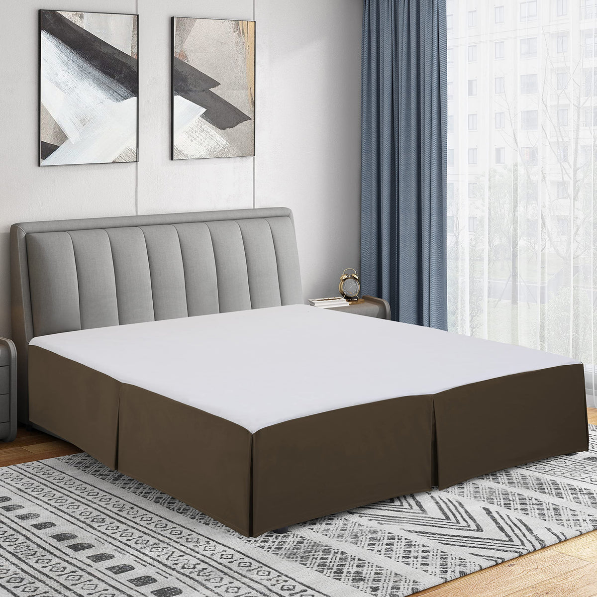 Cathay Home Double Brushed Microfiber Pleated Easy Fit Bed Skirt, Ultra Soft, Fade And Wrinkle Resistant - Chocolate, King