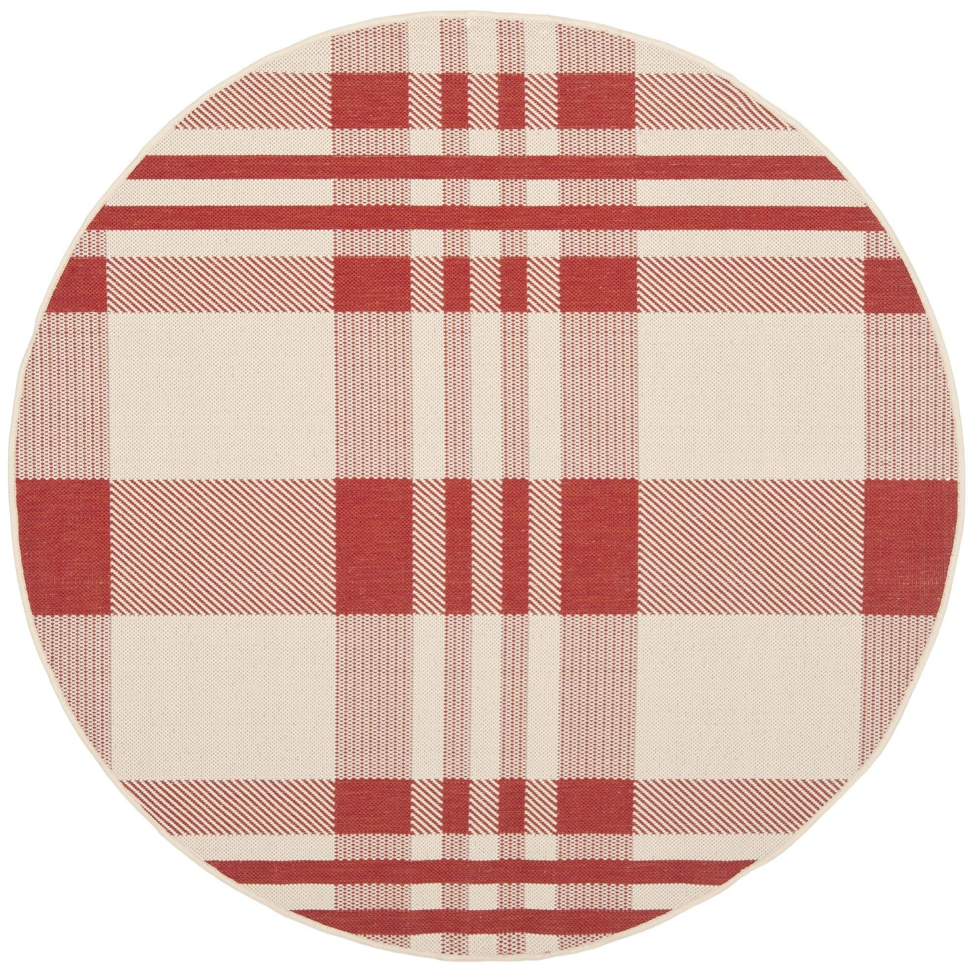 SAFAVIEH Courtyard Collection 710 x 710 Round Red/Bone CY6201 Plaid Indoor/ Outdoor Patio Backyard Mudroom Area Rug