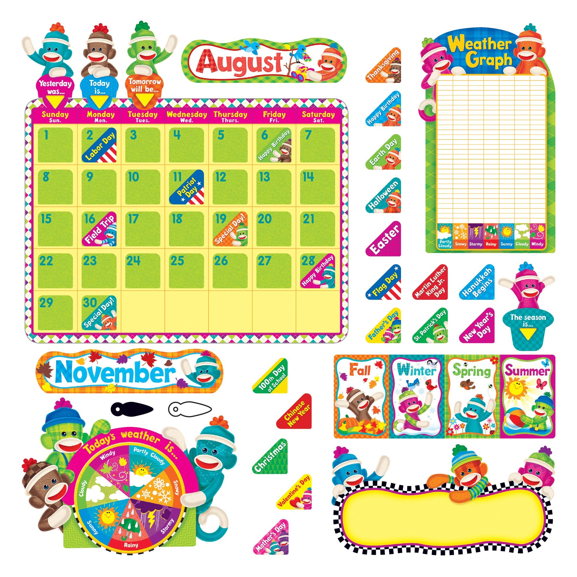 Trend Enterprises, Inc. T-8416 Sock Monkeys Calendar Bulletin Board Set