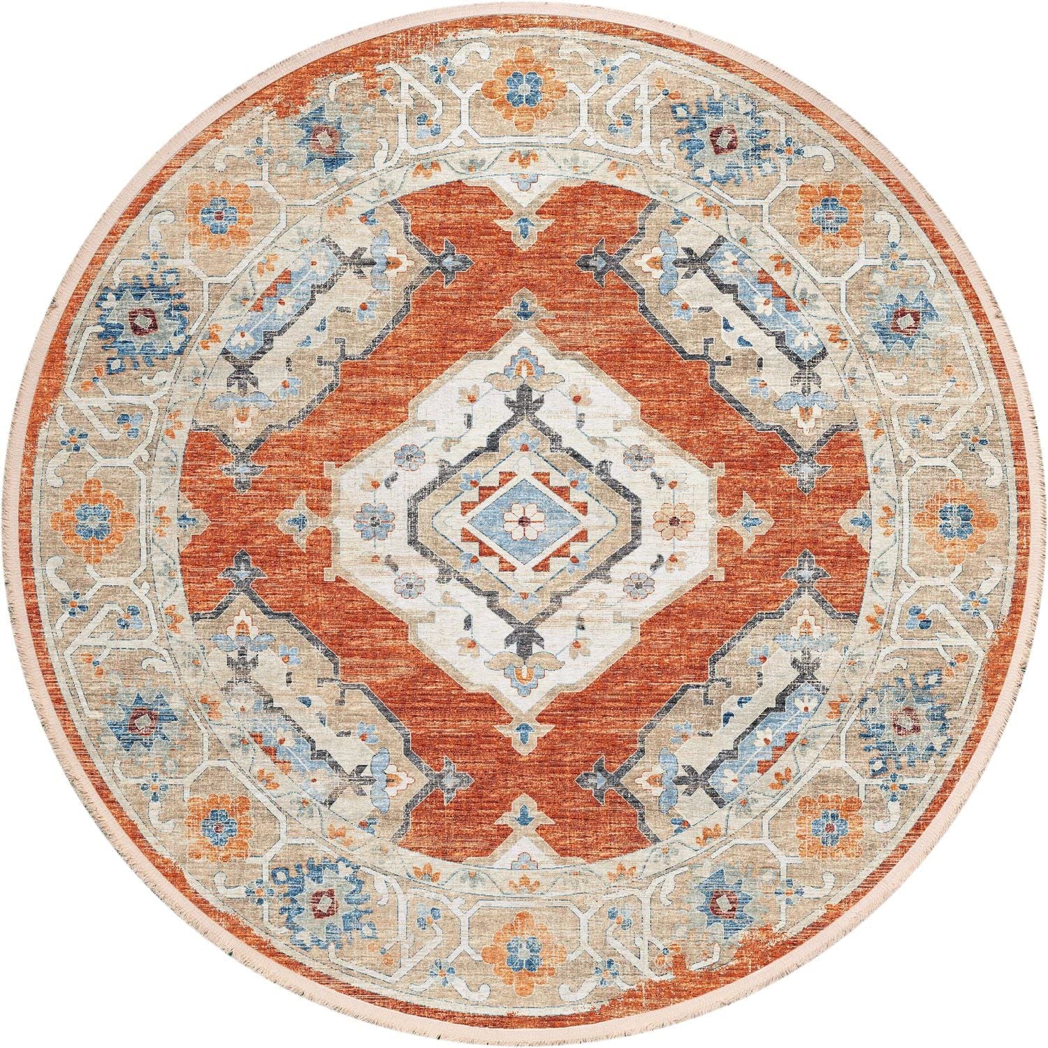 Marbella Mb1 Orange Traditional Rug Round 6' X 6'